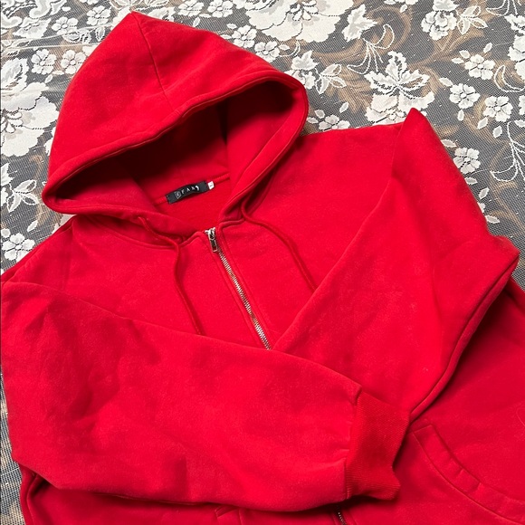 Red Zip-Up Hoodie Heavyweight Big Hood - Picture 7 of 8